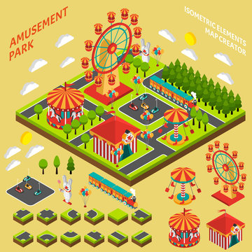 Amusement Park Isometric Map Creator Composition 