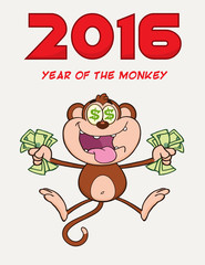 Greedy Monkey Character Jumping With Cash Money