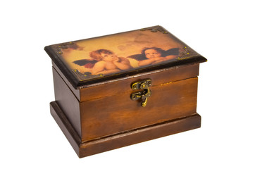 Beautiful brown wooden box with two angels