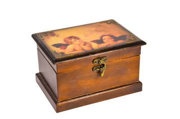 Beautiful brown wooden box with two angels