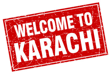 Karachi red square grunge welcome to stamp