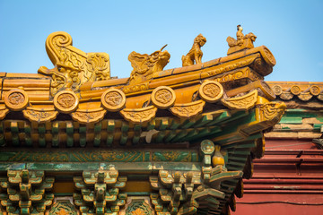 Small group of ridge turret figures at Forbidden City, Beijing