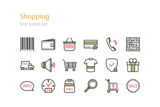 Shopping. Line icons set. Stock vector.