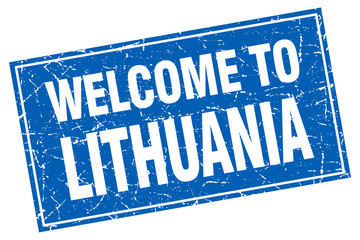 Lithuania blue square grunge welcome to stamp