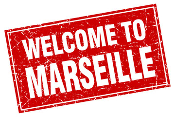 Marseille red square grunge welcome to stamp