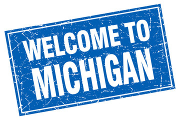 Michigan blue square grunge welcome to stamp