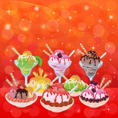 Ice Cream, Cherry Berry and Abstract Background
