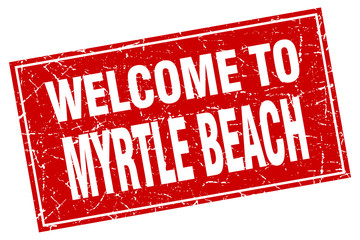 Myrtle Beach red square grunge welcome to stamp
