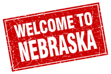 Nebraska red square grunge welcome to stamp