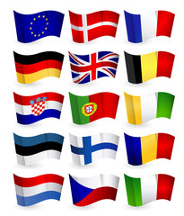 European Union country flying flat flags pack set 1