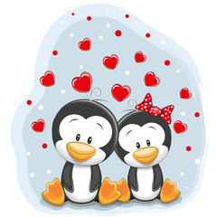 Naklejka premium Two Cute Penguins