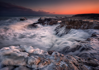 Winter sea.
Magnificent sunset view of a stormy winter Black sea near Tulenovo, Bulgaria.