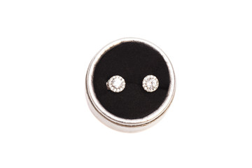 Pair of diamond crystal earrings in silver box