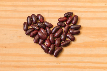 Closeup of the red beans in heart shape