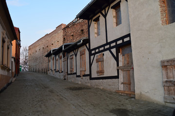 Medieval street in Medias, Romania.