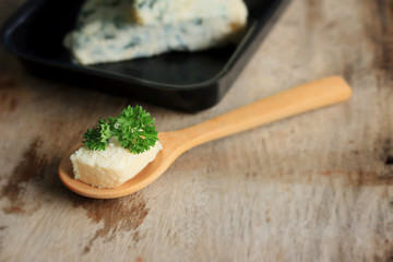 Blue cheese with parsley