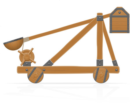 old wooden catapult vector illustration
