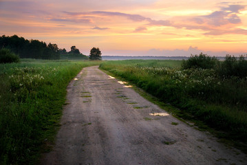 classic countryside landscape against dramatic sunset