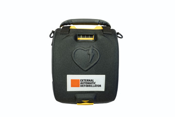External automatic defibrillator isolated on white - obrazy, fototapety, plakaty