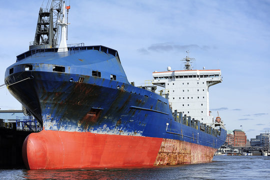 Container ship at the Port of Hamburg (Hamburger Hafen),Germany.