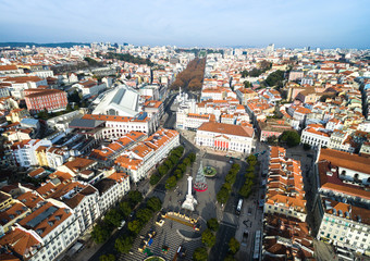 Fototapeta na wymiar Aerial View of Dom Pedro IV Square in Rossio, Lisbon, Portugal