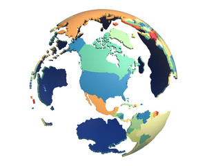 Fototapeta na wymiar Political Globe, centered on North America