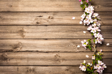 Fototapeta na wymiar Apple blossoms on wooden surface