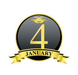 4 january golden calendar circle with ribbon