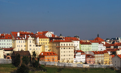 Fototapeta na wymiar View from the Strahov monastery on the buildings and the vineyard of the uphill part of Prague area Mala Strana