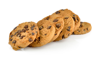 Chocolate chip cookie on white background