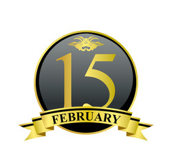 15 february golden calendar circle with ribbon