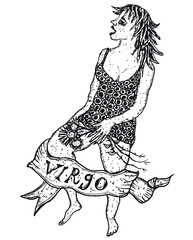 Hand drawn Virgo horoscope sign with banner