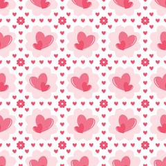 Seamless romantic pattern of hearts and flowers