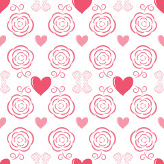Seamless romantic pattern with hearts and flowers