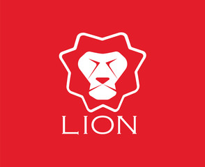 Vector images of lion head design on red background.