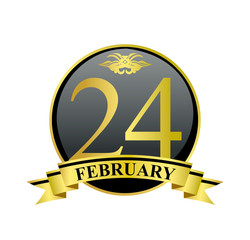24 february golden calendar circle with ribbon