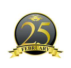 25 february golden calendar circle with ribbon