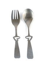 Spoon and fork heart isolated on white background.