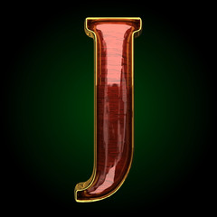 j vector golden letter with red wood