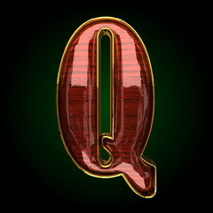 q vector golden letter with red wood
