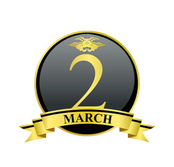 2 march golden calendar circle with ribbon