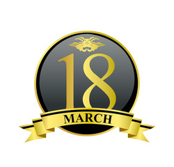18 march golden calendar circle with ribbon