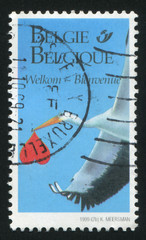 Stork carrying a heart