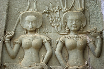 Fototapeta na wymiar Angkor, bas-relief khmer du grand temple d'Angkor, Cambodge