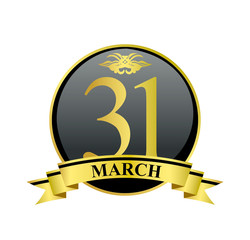 31 march golden calendar circle with ribbon