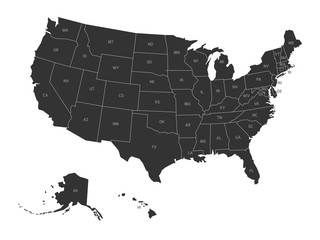 Fototapeta na wymiar Map of USA with state abbreviations