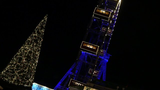 Prater wheel at night from below - Christmas tree,  Wiener Riesenrad ,Vienna