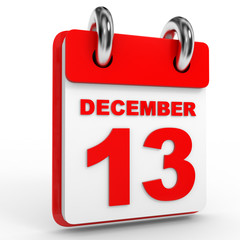 13 december calendar on white background.