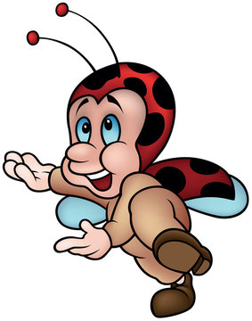 Happy Ladybug Dancing - Colored Cartoon Illustration, Vector