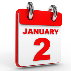 2 january calendar on white background.